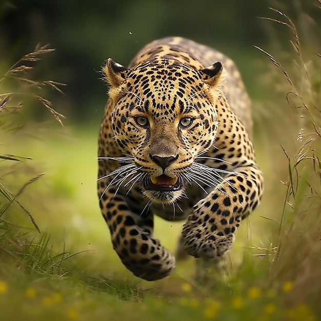 Sprinting Elegance Jaguar in Wild Action