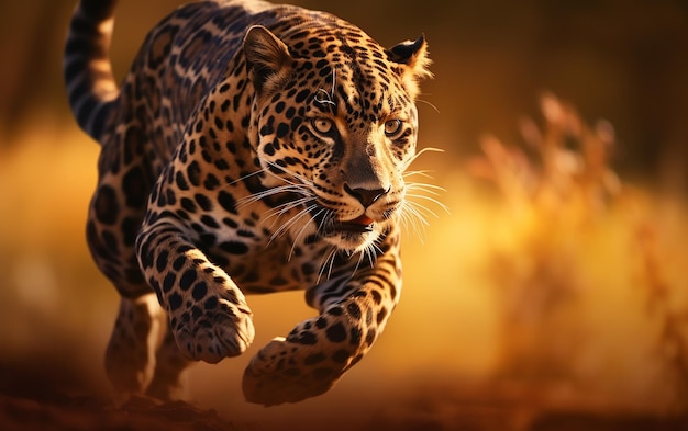 Sprinting Elegance Jaguar in Wild Action