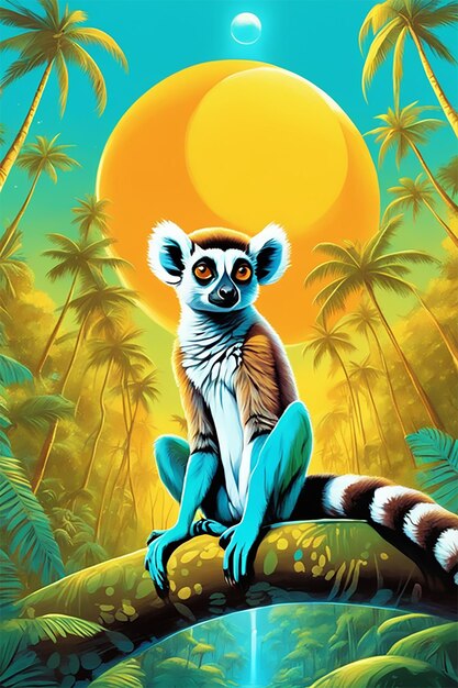 Foto sprookjes disco olieverf schilderij lemur achtergrond madagaskar bos prachtige vlakte hd gouden l