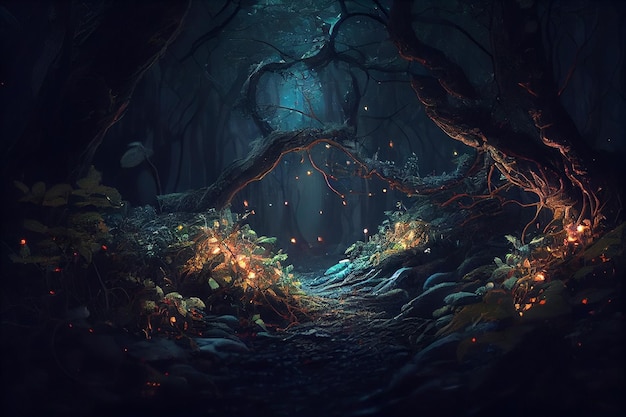 Sprookjesachtig griezelig donker bos Halloween-concept generatieve ai