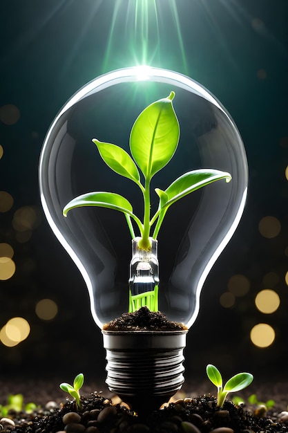 sprout binnen een lamp concept van ecologie en energiebesparing