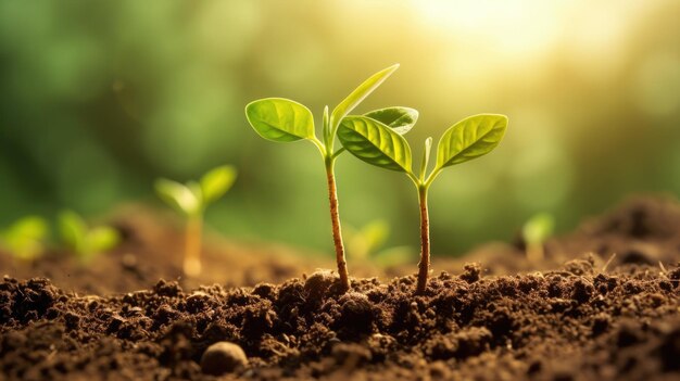 Концепция плантации прорастания саженцев кофейных бобов на плодородной почве на фоне природы Генеративный ИИ изображение вебера