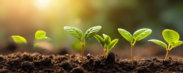 発芽プランテーションのコンセプト肥沃な土壌、自然の背景にコーヒー豆の苗木生成 AI 画像ウェーバー