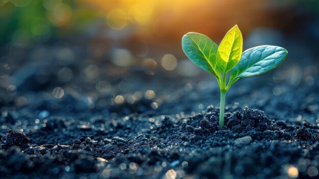 A sprout rising from the ground on a dry day