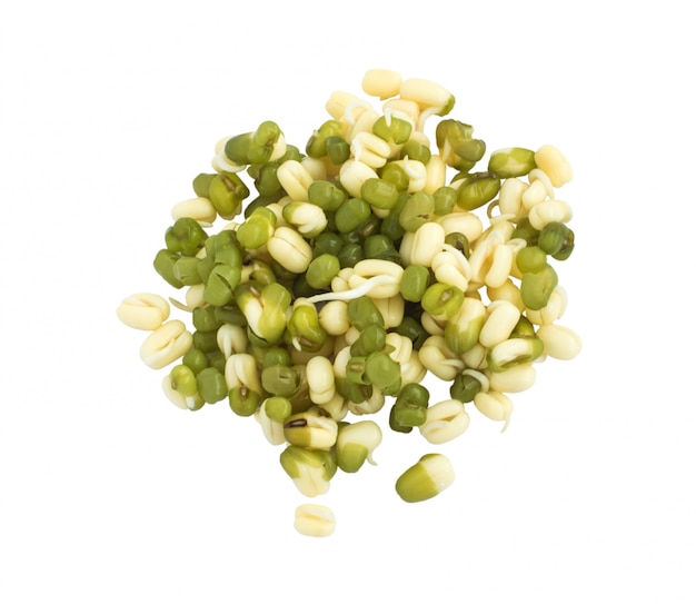 Sprouted green and light mung beans isolated on white background