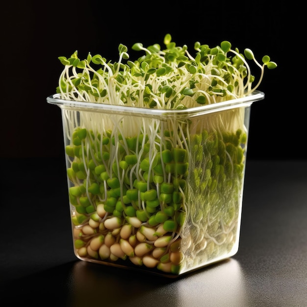 Photo sprouted green peas in a jar