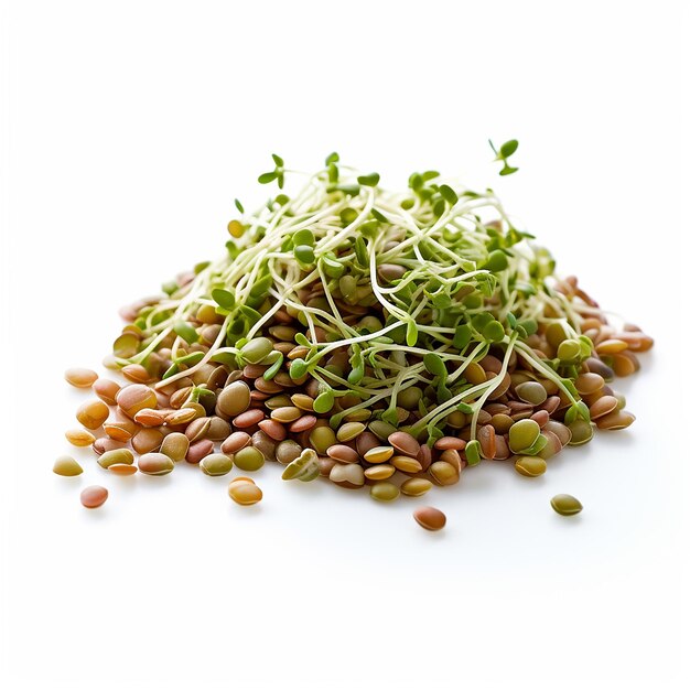 Photo sprouted lentils on white