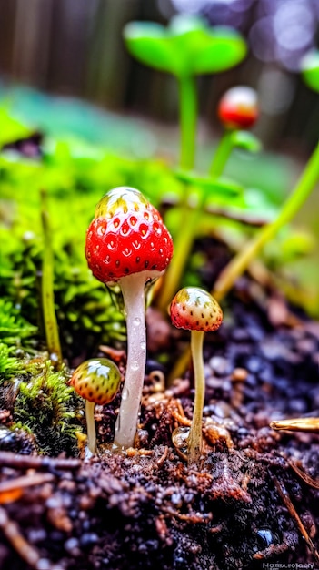 A sprouting fungus shape strawberry