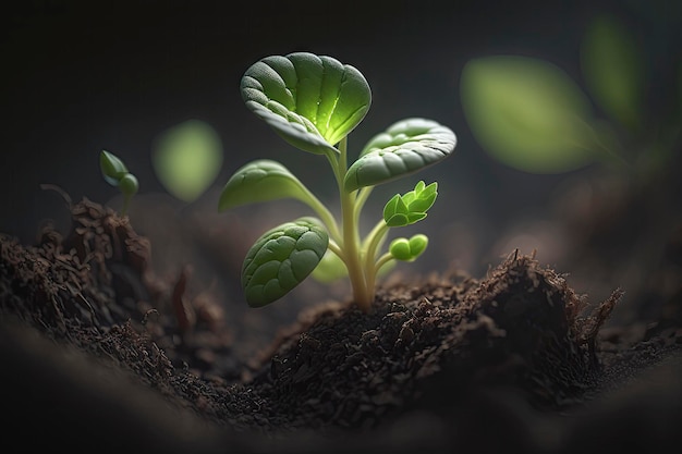 Sprouting Green Plant in Soft Focus Cinematic Light