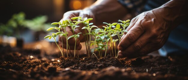 Sprouting Seedlings in Sunlit Soil