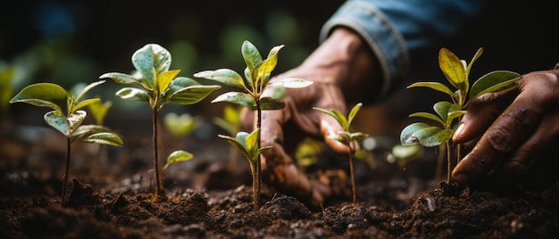 Sprouting Seedlings in Sunlit Soil