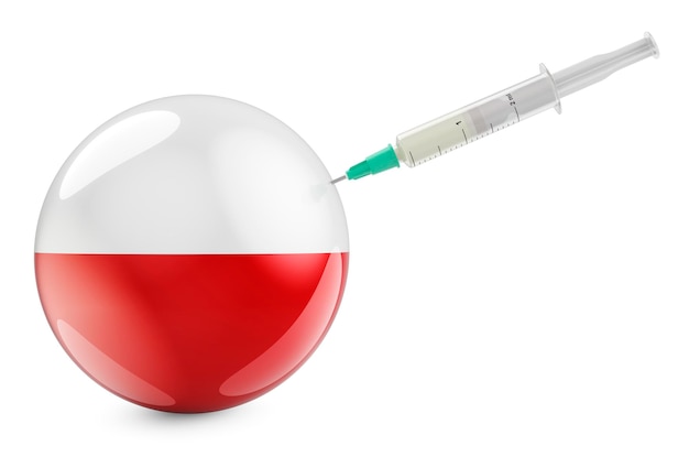 Spuit met Poolse vlag Vaccinatie in Polen concept 3D-rendering