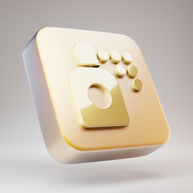 Spuitbus icoon. Gouden spuitbus symbool op mat gouden plaat. 3D-gerenderde sociale mediapictogram.