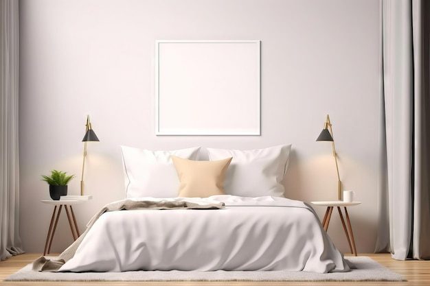 Square blank mock up canvas on a modern bedroom