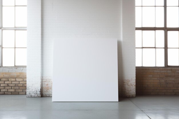 a square blank white mockup in a loft in a small minimalistic home