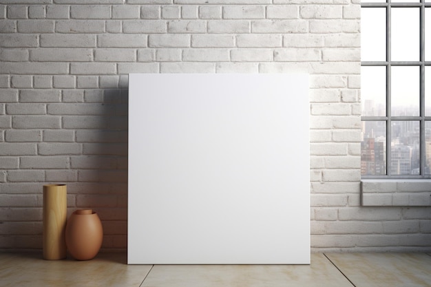 Foto un mockup bianco quadrato vuoto in un loft in una piccola casa minimalista