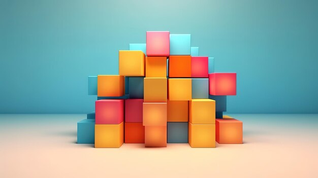 Square blocks abstract geometric shapes 3D render background Generative Ai