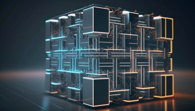 Square blocks are collected in a cubic array against Generative AI