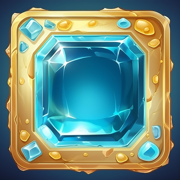 a square blue gems icon with gold and diamonds generative ai