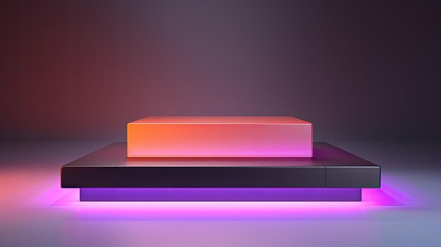 Photo a square box of orange soap sits on a table with purple lights.