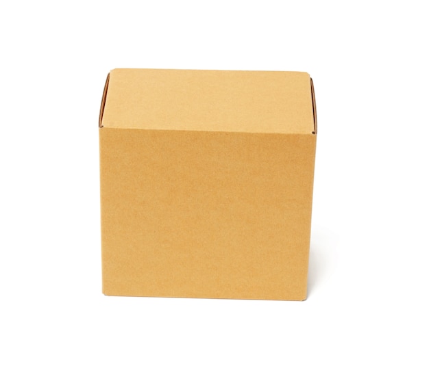 Square brown cardboard box isolated on white background, top view