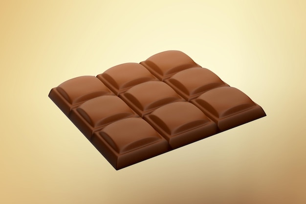 Square Chocolate bar cubes isolated on caramel background 3d illustration