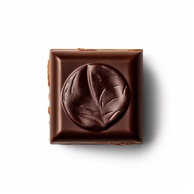 A square of chocolate with a leaf on it