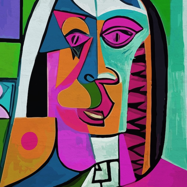 Square Colorful Retro Illustrated Cubism Style Human Man Face Modern Abstract Art