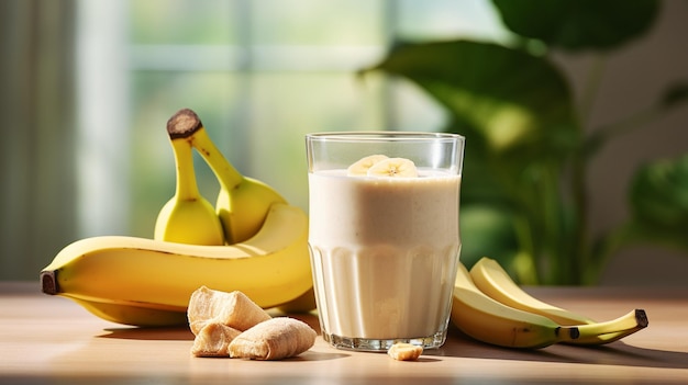 Square composition for refreshing food photography Wholesome banana smoothie milkshake beautifully