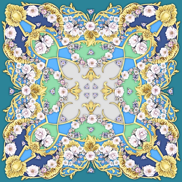 꽃줄과 로코코스 두루마리와 함께 사각형 구성 4
