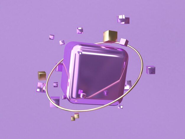 square/cube purple metallic 3d rendering abstract background