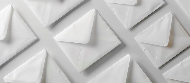 白い背景に分離されたセットに並べられた白紙の正方形の封筒