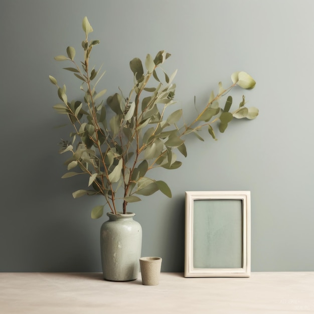 Square eucalyptus frame with a minimalist design AI generated