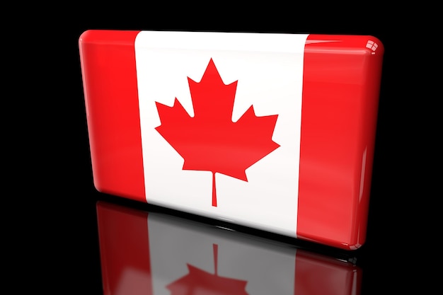 Square flag of Canada 3D illustration on a dark background.