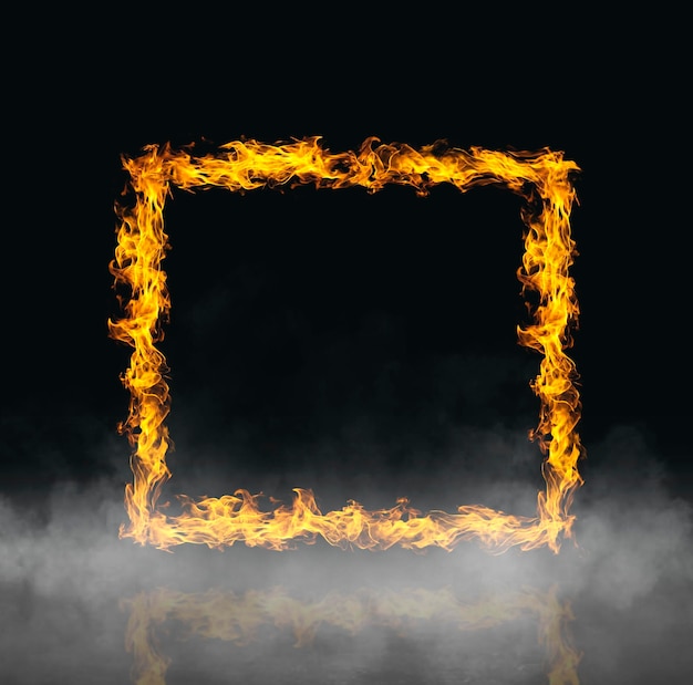 Square flame heat black smoke background