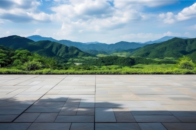 Photo square floor and green mountain nature landscape