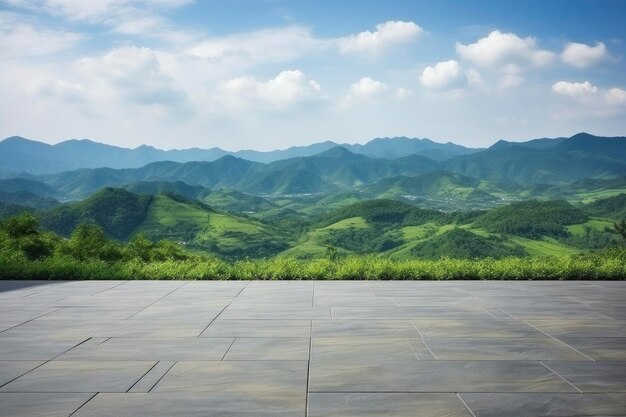 Photo square floor and green mountain nature landscape