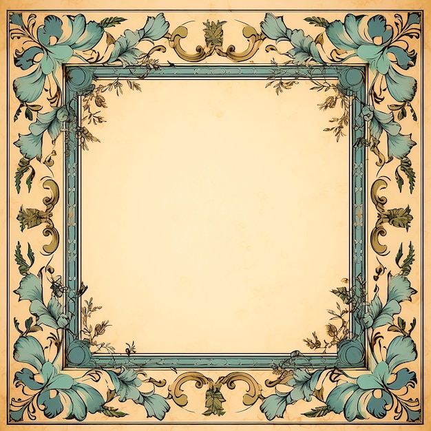 Square Floral Frame With Watercolor Flowers Border And Outlined Leaves Vector generate by AI