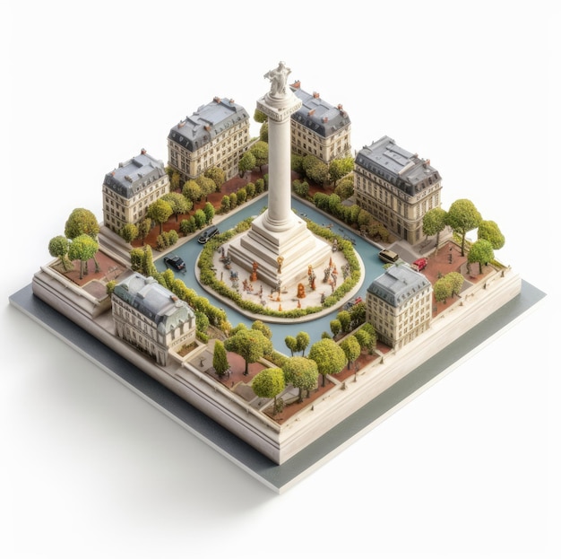 Square form of isometric miniature of Paris isolated on a white background