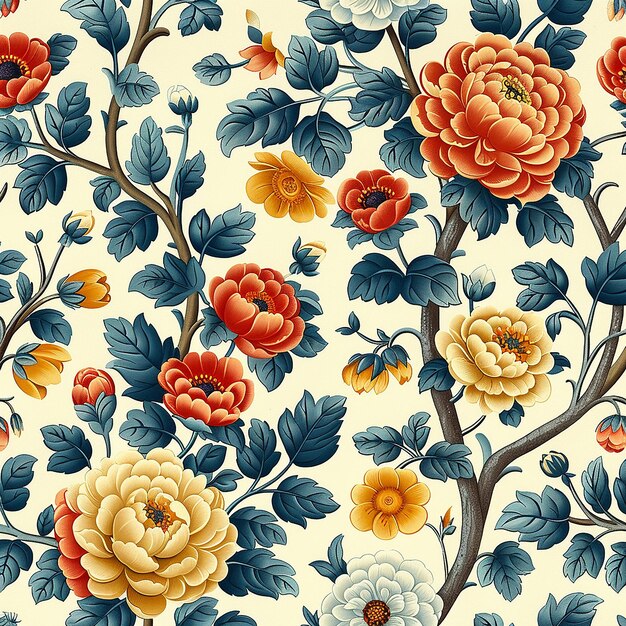 A square fragment of a floral tapestry design