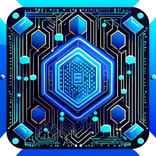 square frame blue circuit board cyber circuit digital circuit circuit qr bar vector illustration