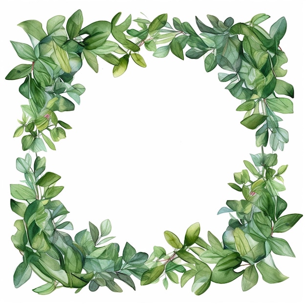 A square frame of green leaves and branches with the word olive on it.