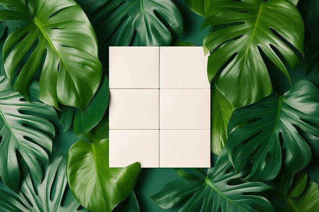 Square frame on green leaves