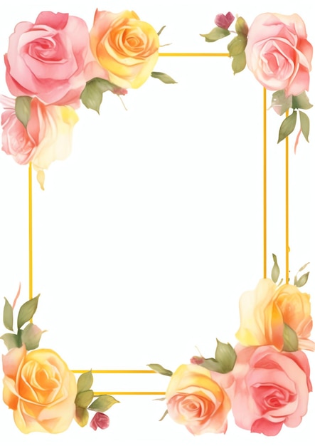 square frame minimalist shades of light pink and yellow color roses watercolor for summer events