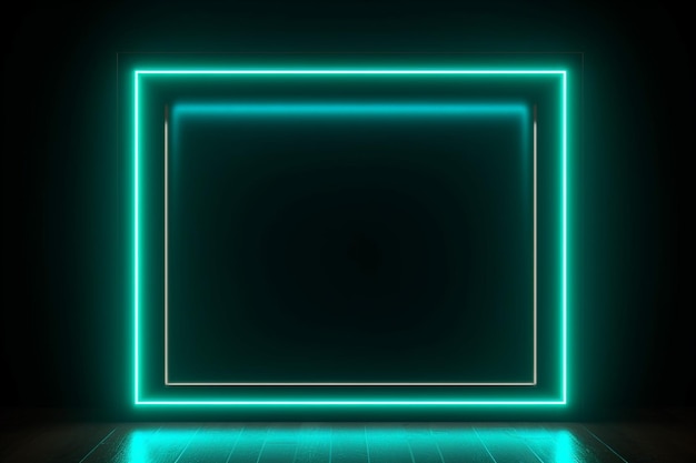 Square frame sign in the shape rectangle picture on a black background Top view futuristic style generative AI