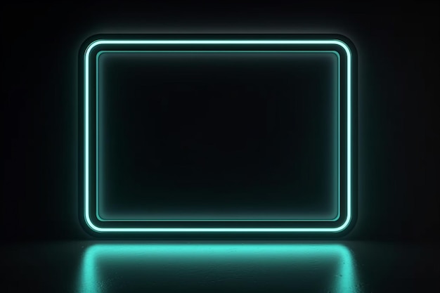 Square frame sign in the shape rectangle picture on a black background Top view futuristic style generative AI