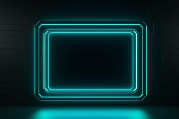 Square frame sign in the shape rectangle picture on a black background Top view futuristic style generative AI