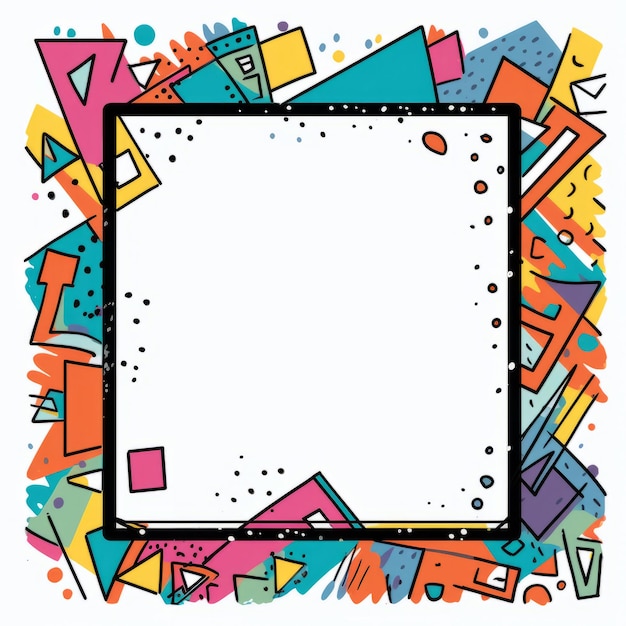 Photo a square frame surrounded by colorful shapes