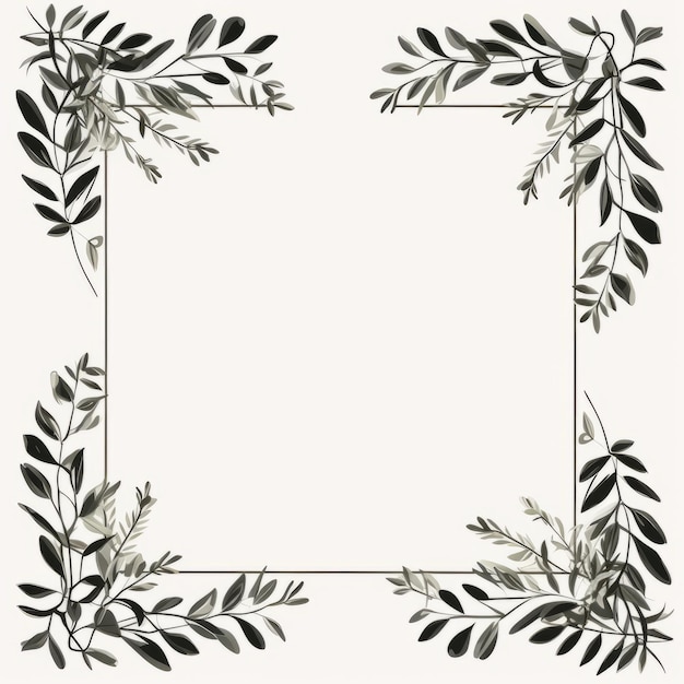 a square frame with black and white leaves on it