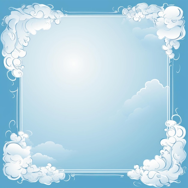 a square frame with clouds on a blue background